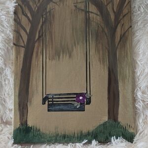 Rustic Swing Canvas Art with Purple Accent